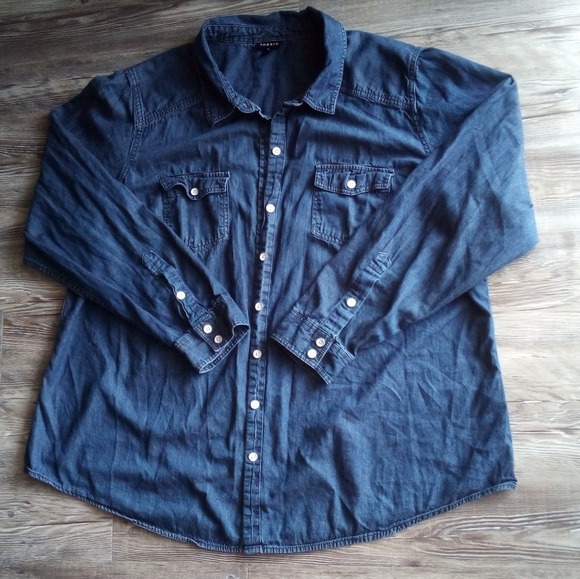 Torrid Chambray Long Sleeve Shirt - Picture 3 of 7